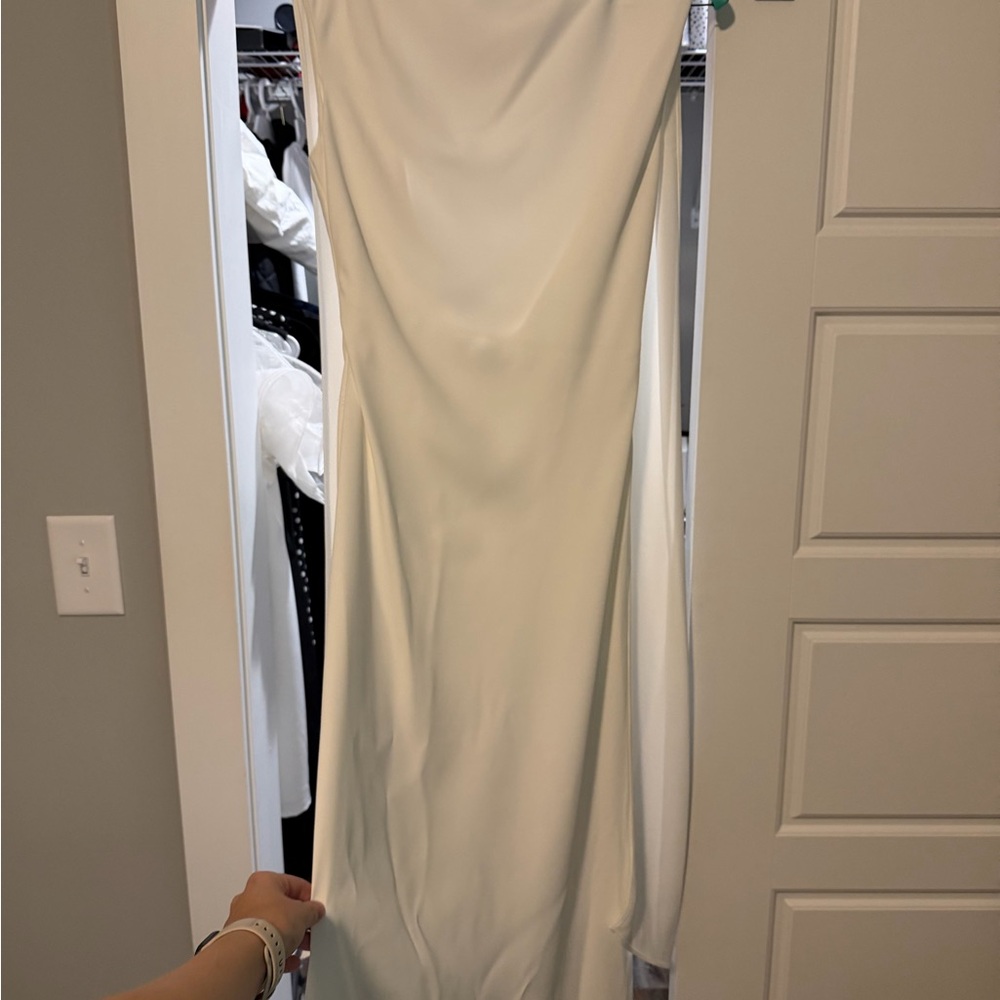 Odd Muse Drape Maxi Dress White Off Shoulder Open Back - Picture 5 of 6